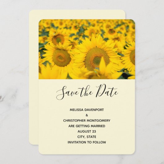 Gelbes Feld der Sonnenblumen Hochzeit Save The Date (Vorne/Hinten)
