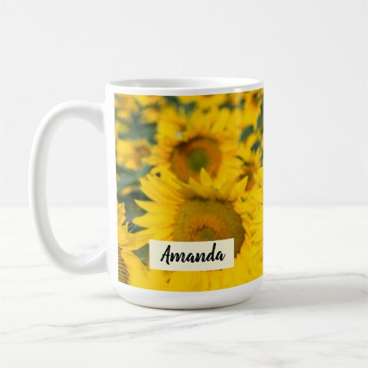 Gelbes Feld von Sonnenblumen Fotografie Kaffeetasse (Links)