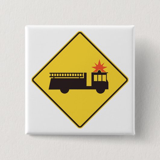 Gelbes Feuerwehrauto Warnschild Button (Vorderseite)