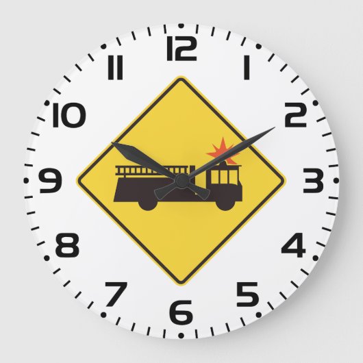 Gelbes Feuerwehrauto Warnschild Große Wanduhr (Vorderseite)