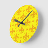 Gelbes Fleur-de-lis-Muster Runde Wanduhr (Winkel)
