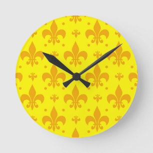 Gelbes Fleur-de-lis-Muster Runde Wanduhr