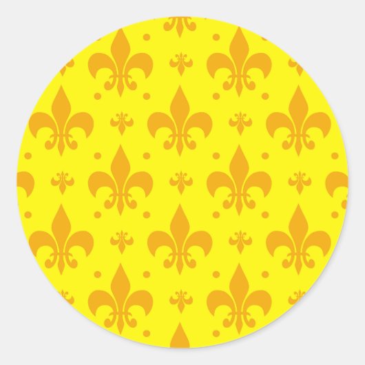 Gelbes Fleur-de-lis-Muster Runder Aufkleber (Vorderseite)