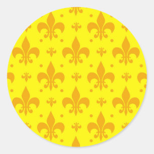 Gelbes Fleur-de-lis-Muster Runder Aufkleber