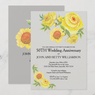 Gelbes florales Aquarell zur goldenen Hochzeit Einladung