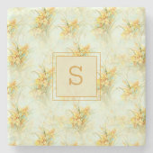 Gelbes florales Daffodium Aquarellfarben Monogramm Steinuntersetzer (Vorderseite)