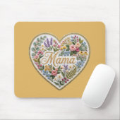 Gelbes florales falsches Stickerei-Herz Mama Mousepad (Mit Mouse)