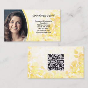 Gelbes florales Foto mit QR-Code Visitenkarte