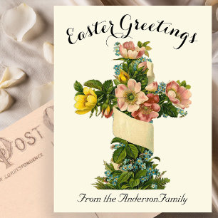 Gelbes florales Kreuz vintage Ostern religiös Postkarte