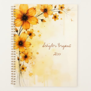 Gelbes florales Spiral-Tagebuch Sommer Botanik Planer