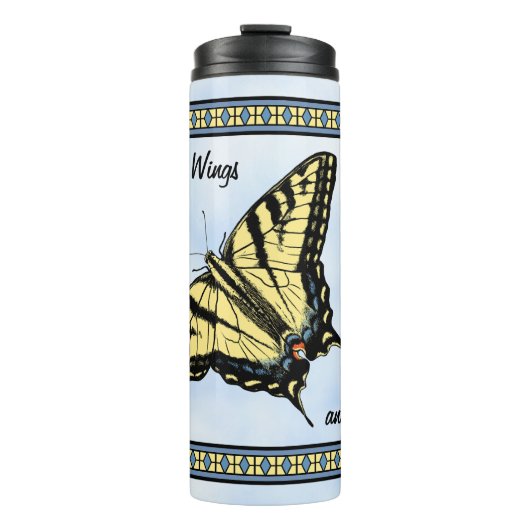 Gelbes Frack Butterfly Blue Sky Personalisiert Thermosbecher (Vorderseite)