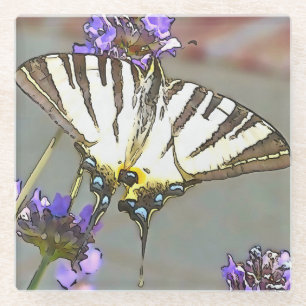 Gelbes Frack für Lilac-Blume Schwarz O Glasuntersetzer