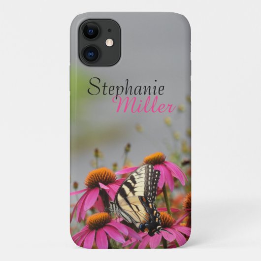 Gelbes Frack Schmetterling auf rosa Blume Case-Mate iPhone Hülle (Rückseite)