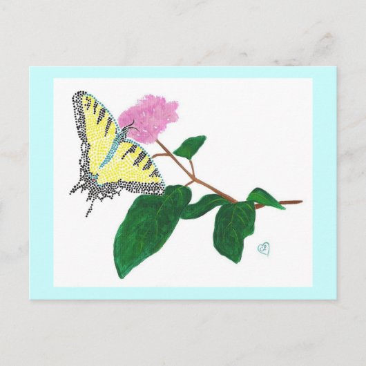 Gelbes Frack Schmetterling Pointillismus Blume Postkarte (Vorderseite)