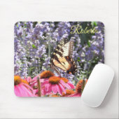 Gelbes Frack Schmetterling, rosa n Lila Blume Mousepad (Mit Mouse)