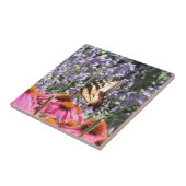 Gelbes Frack Schmetterling Rosa N Lila Blumen Fliese (Seite)