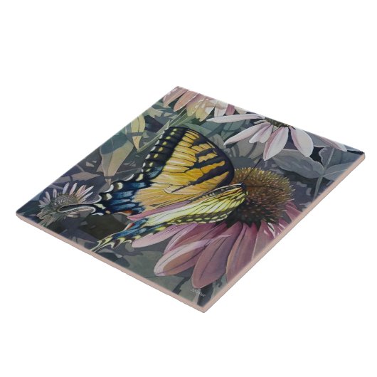 Gelbes Frack Schmetterlingsflöte Fliese (Seite)