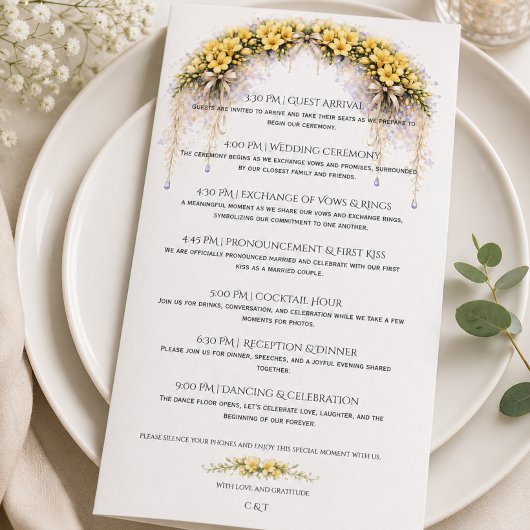 Gelbes Freesien-Hochzeitsprogramm Romantischer Hoc