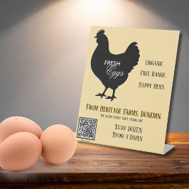 Gelbes Frische Eier Bauernmarkt Schild mit QR-Code