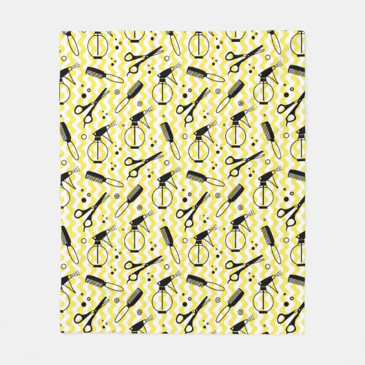 Gelbes Friseur-Werkzeug-Muster Fleecedecke (Vorderseite)