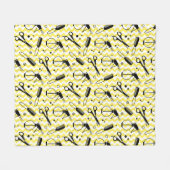 Gelbes Friseur-Werkzeug-Muster Fleecedecke (Vorderseite (Horizontal))