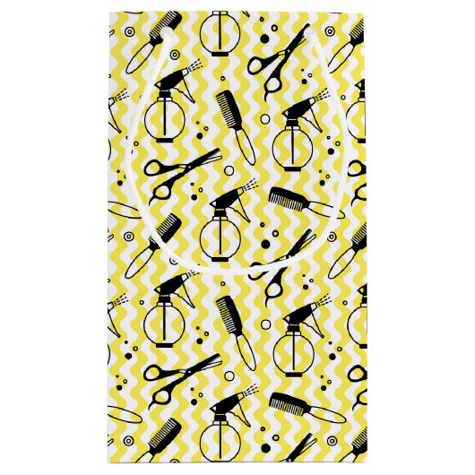 Gelbes Friseur-Werkzeug-Muster Kleine Geschenktüte (Rückseite)