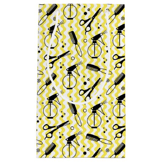 Gelbes Friseur-Werkzeug-Muster Kleine Geschenktüte (Vorderseite)