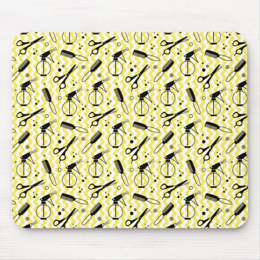 Gelbes Friseur-Werkzeug-Muster Mousepad (Vorne)
