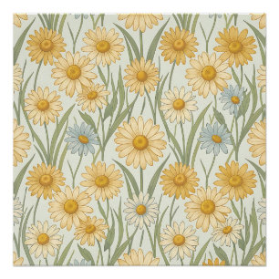 Gelbes Gänseblümchen-Feld Nahtloses Blumenmuster  Poster