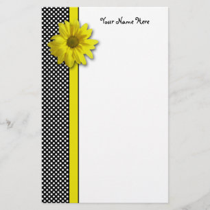 Gelbes Gänseblümchen-Schwarzweiss-Tupfen Briefpapier