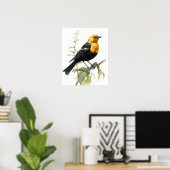 Gelbes gehülltes Blackbird Bird Art Print Poster (Heimbüro)