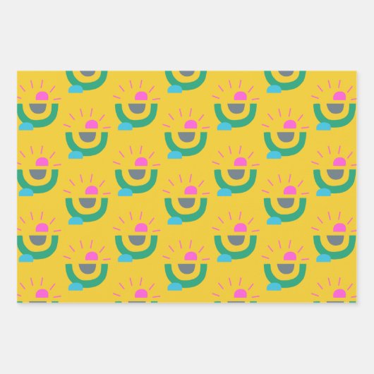 Gelbes geometrisches, Abstraktes Sonnenscheinmuste Geschenkpapier Set (Vorderseite 3)