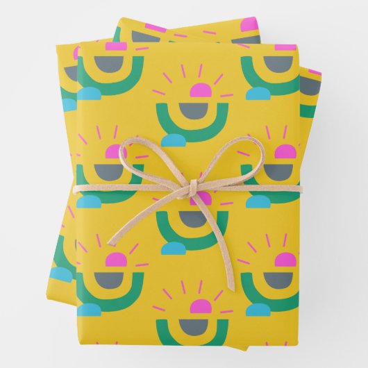 Gelbes geometrisches, Abstraktes Sonnenscheinmuste Geschenkpapier Set (Beispiel)