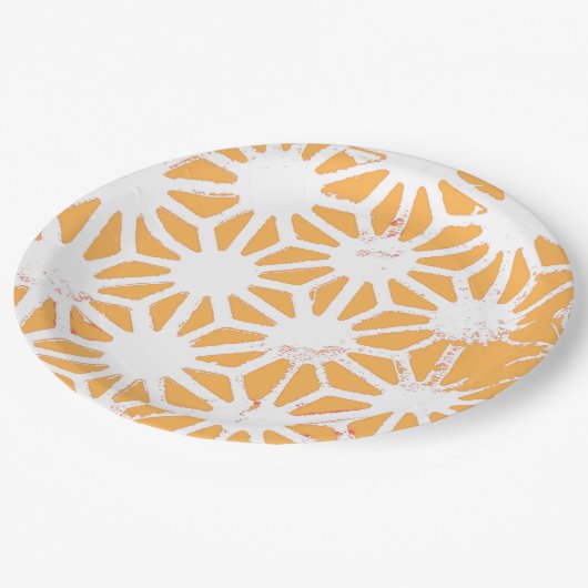 Gelbes geometrisches Muster Pappteller (Schrägansicht)