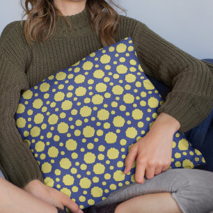 Gelbes geometrisches Punkte-Muster auf Blau Kissen