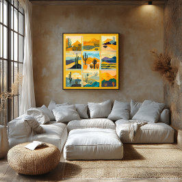 Gelbes Gerahmtes Wüstenkunstgitter - pulsierendes Poster