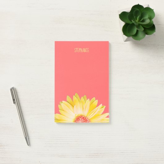 Gelbes Gerbera-Gänseblümchen auf Koralle Post-it Klebezettel (Büro)