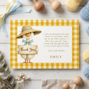 Gelbes Gingham-Alberner-Gänse-Baby-Shower-Dankeska Einladung
