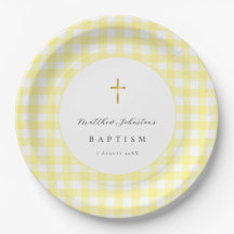 Gelbes Gingham-Babytaufe-Papier