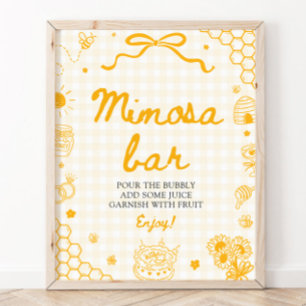 Gelbes Gingham-Honigbiene-Mimosa-Bar-Schild Poster