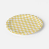 Gelbes Gingham-Kariertes Muster Pappteller (Schrägansicht)