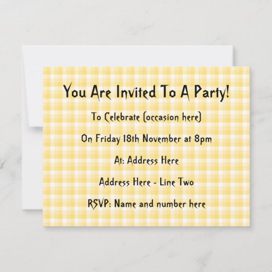 Gelbes Gingham Karo Pattern. Einladung (Vorderseite)