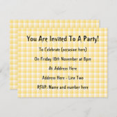 Gelbes Gingham Karo Pattern. Einladung (Vorne/Hinten)