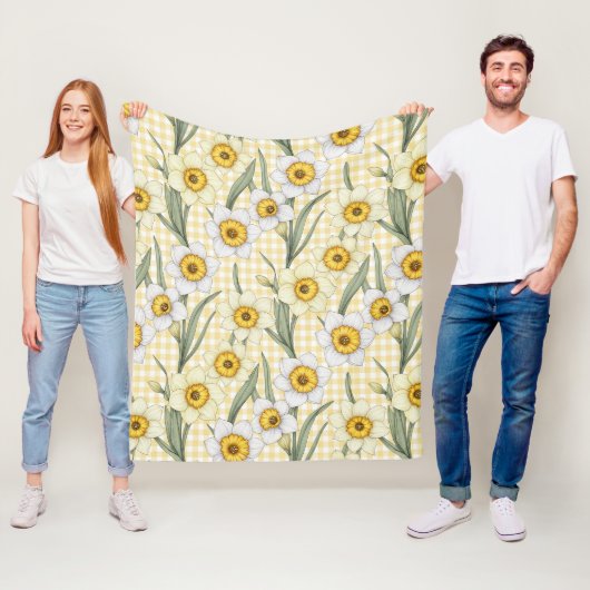 Gelbes Gingham-Narzissen-Blumenmuster Fleecedecke (Beispiel)