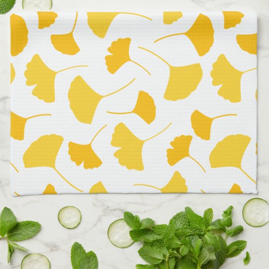 Gelbes Ginkgo-Leaf-Muster Geschirrtuch (Gefaltet)