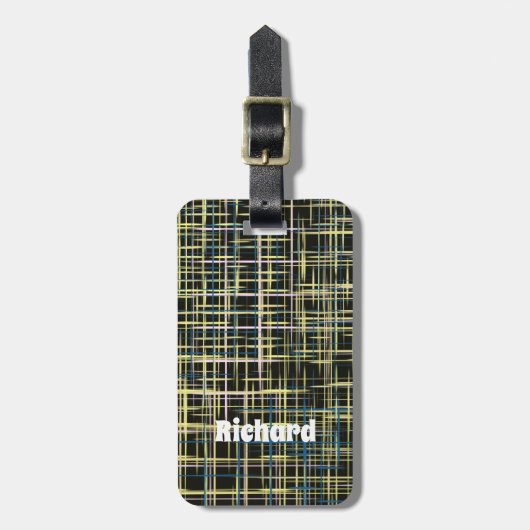 Gelbes Gitter Linien Art Muster Gepäckanhänger (Vorderseite vertikal)