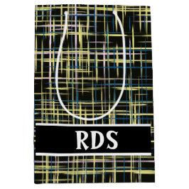 Gelbes Gitter Linien Art Muster Mittlere Geschenktüte