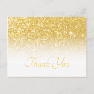 Gelbes Gold Bokeh Glitter Weiß Ombre Danke Postkarte