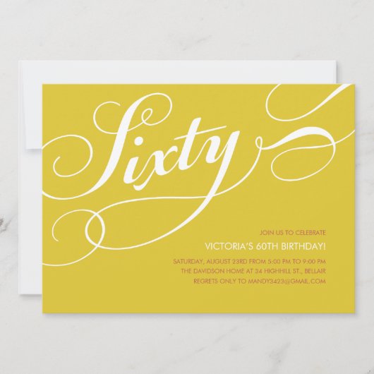 Gelbes Gold Elegant 60. Geburtstag Einladungen (Vorderseite)