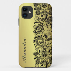 Gelbes Gold-Metallic-Design und Vintage schwarze S Case-Mate iPhone Hülle